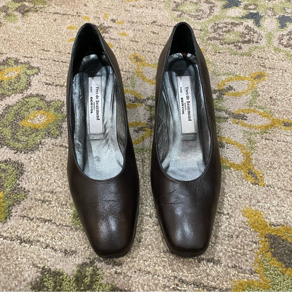 Yves De Beaumond Paris pour Bervol Brown Leather Pumps Heels 38.5